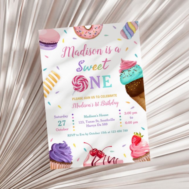 Sweet One 1st Birthday Ice cream, Doughnuts Party Invitation (Creator Uploaded)