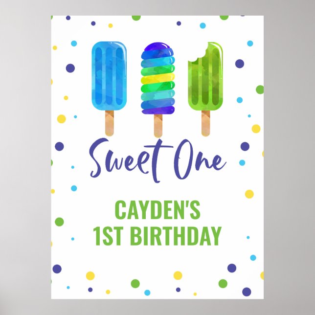 Sweet One 1st Birthday Ice Pop Blue Green Poster (Front)