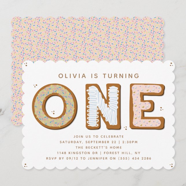Sweet ONE 1st Birthday Invitation (Front/Back)