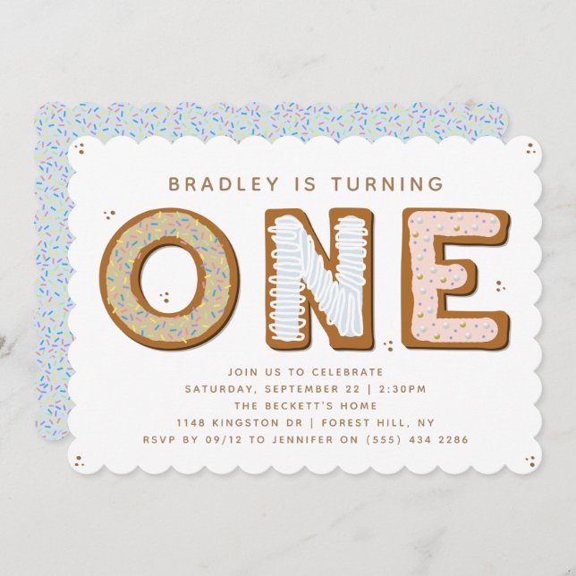 Sweet ONE 1st Birthday Invitation (Front/Back)