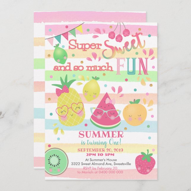 Sweet One 1st Birthday Invitation (Front/Back)