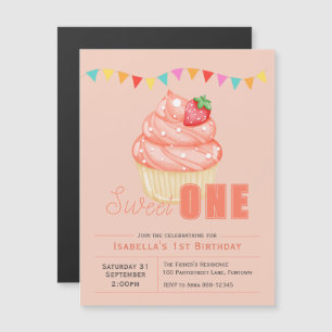 Sweet ONE, 1st birthday party cupcake Magnetic Invitation