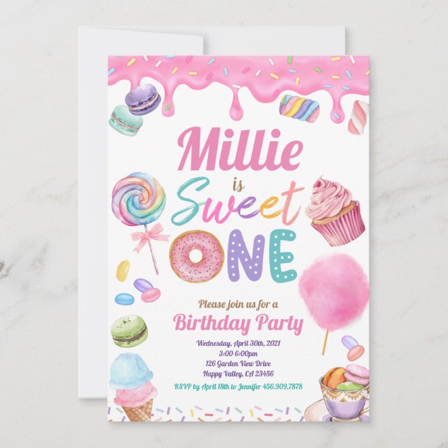Sweet One 1st Birthday Party Pink Pastel Sprinkle  Invitation (Front)