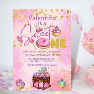 Sweet One 1st Birthday Pink Faux Glitter Doughnut Invitation