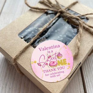 Sweet One 1st Birthday Pink Gold Favour Thank You Classic Round Sticker