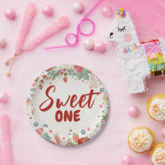 Sweet One 1st Birthday Strawberry Doughnut Ice Cre Paper Plate