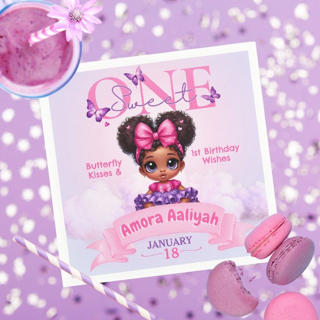Sweet ONE Afro Puff Baby Girl 1st Birthday   Napkin (Creator Uploaded)