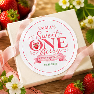 Sweet One Berry 1st Birthday Favour Classic Round Sticker