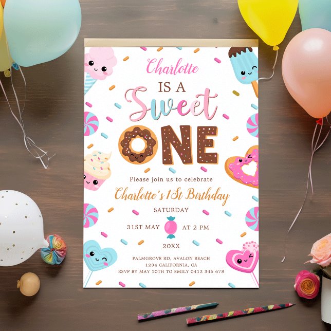 Sweet One Birthday Doughnut Candy 1St Birthday Invitation (Sweet One Birthday Donut Candy 1St Birthday Invitation)