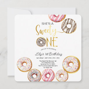 Sweet One Birthday Invitation, 1st Birthday Girl  Thank You Card