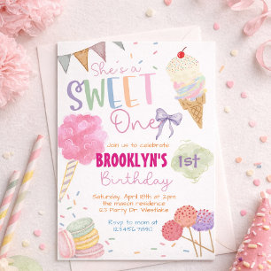 Sweet One Birthday Invitation Ice Cream ONE