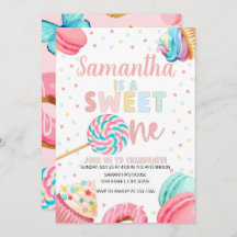 Sweet One Birthday Invitation, Pastel Sweets Invi