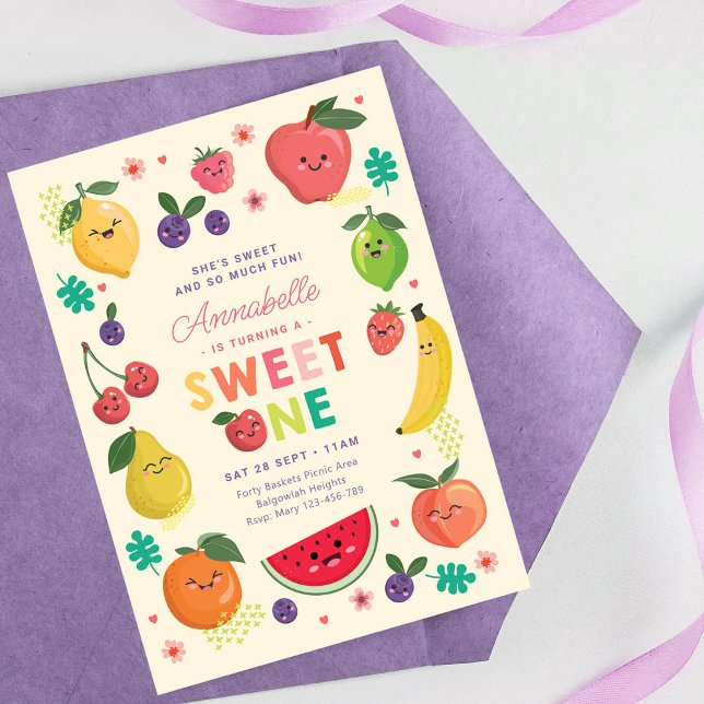 Sweet One Birthday invite, Girls 1st Party Invite  (l)