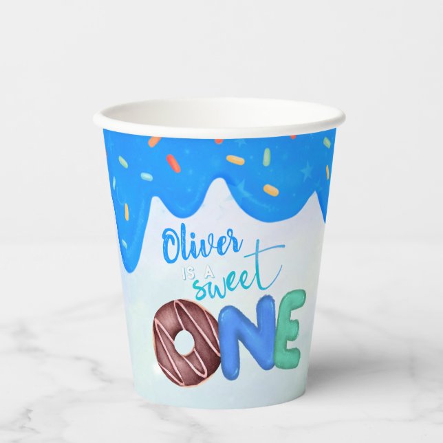 Sweet One blue Frosting boy's First Birthday Paper Cups (Front)