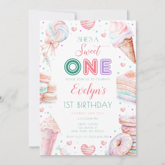 Sweet one Candy Girl 1st Birthday Invitation (Front)