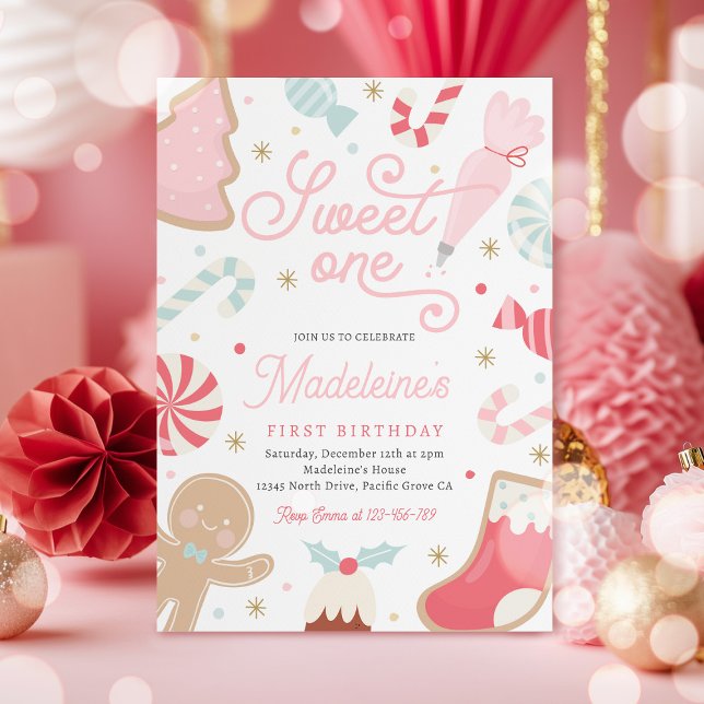 Sweet One Christmas Cookie 1st Birthday Party  Invitation (Creator Uploaded)