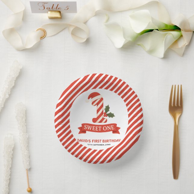 Sweet One Christmas First Birthday Paper Plate (Wedding)