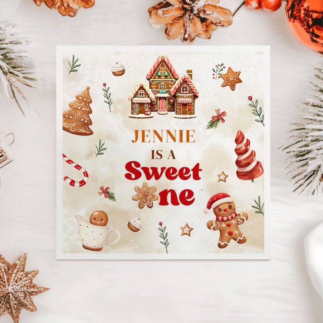 Sweet One Christmas Gingerbread House 1st Birthday Napkin (Creator Uploaded)