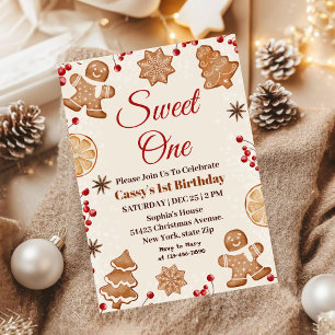Sweet One Christmas holiday 1st Birthday party Invitation