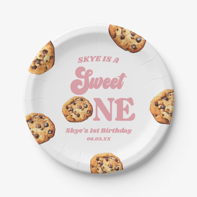 Sweet One Cookies and Milk 1st Birthday Party Paper Plate (Front)
