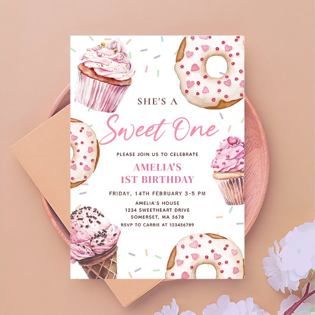 Sweet One Cupcake & Doughnuts 1st Birthday Invitat Invitation (Creator Uploaded)