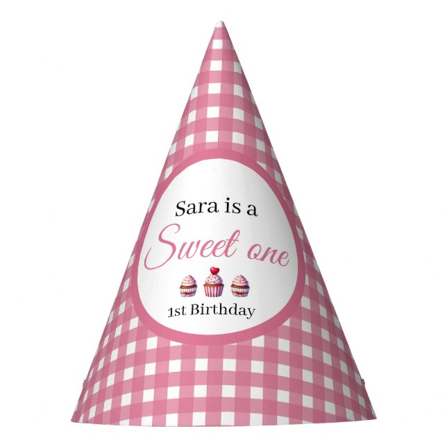 Sweet One Cupcake for 1st Birthday Girl Party  Hat (Front)