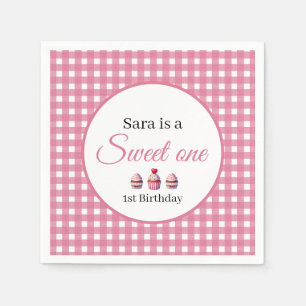 Sweet One Cupcake for 1st Birthday Girl Party  Napkin