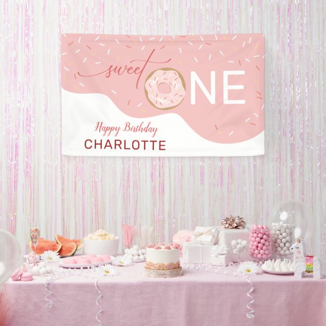 Sweet One Cute Pink Girl's 1st Birthday Banner (Party)