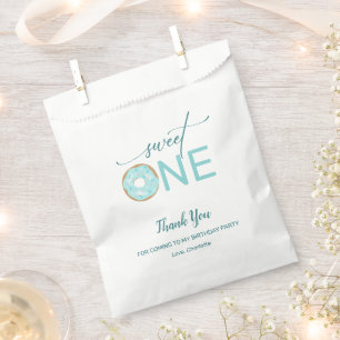 Sweet One Donut Girl's 1st Birthday Teal Thank You Favour Bags