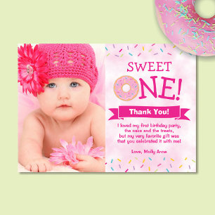Sweet ONE Doughnut 1st Birthday Girl Thank You Car Card