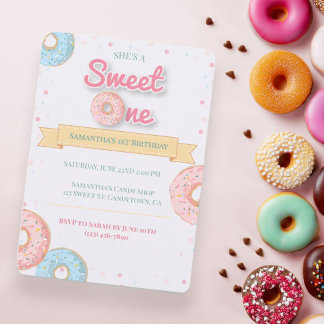 Sweet One Doughnut 1st Birthday  Invitation