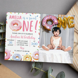 Sweet One Doughnut 1st Birthday Invitation