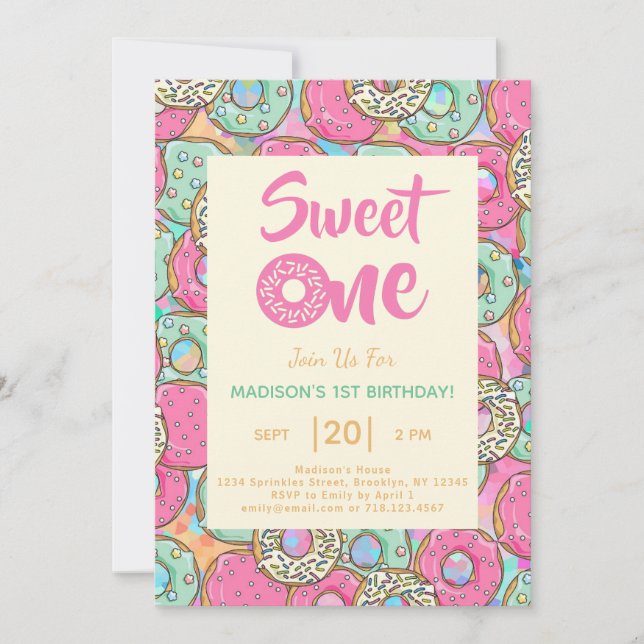 Sweet One Doughnut 1st Birthday Party Invitation (Front)