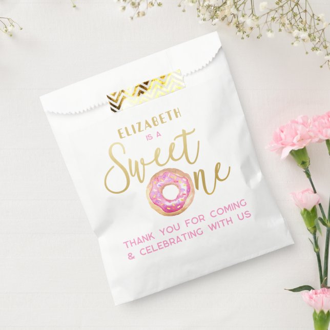 Sweet One Doughnut 1st Birthday Pink Gold Treat Favour Bags (Sealed)