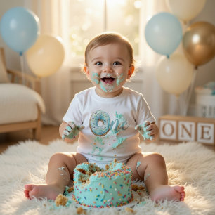 Sweet One Doughnut 1st Birthday Shirt   Pastel Blu