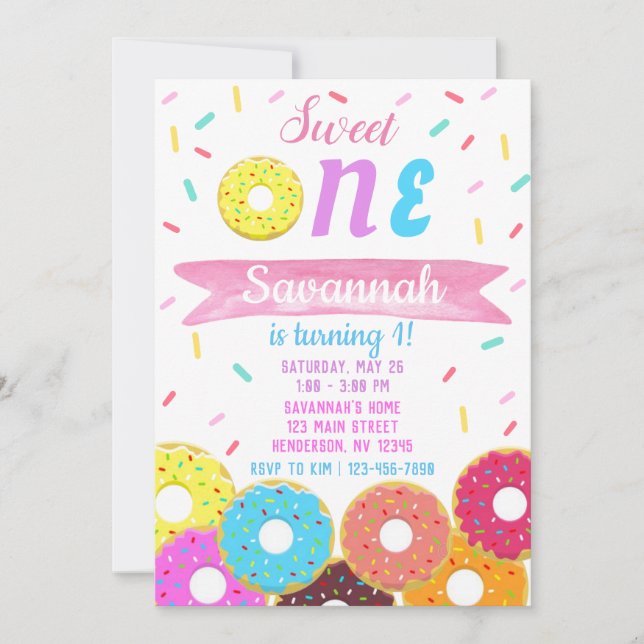 Sweet One Doughnut Birthday Invitation (Front)