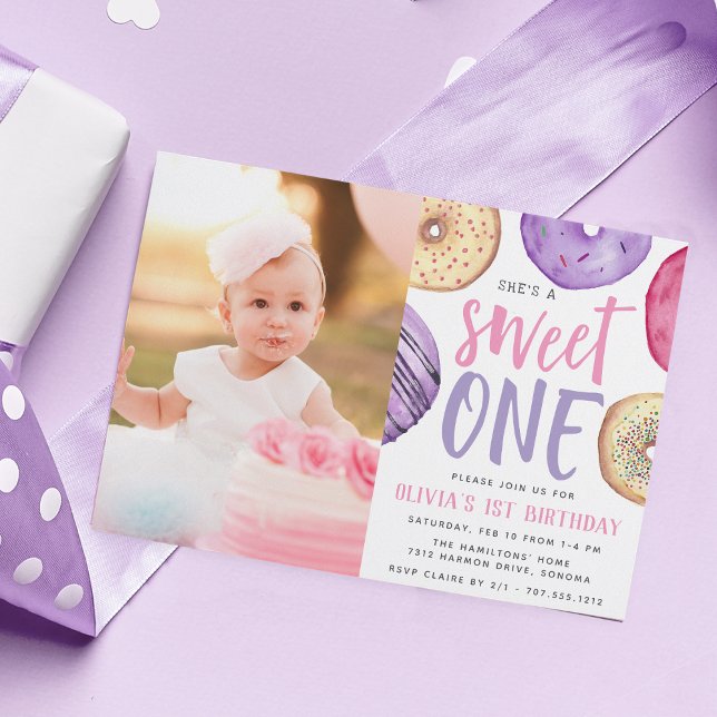 Sweet One | Doughnut First Birthday Party Photo Invitation (Creator Uploaded)