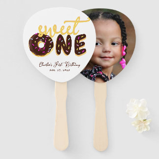Sweet One Doughnut First Birthday Photo Chocolate Hand Fan