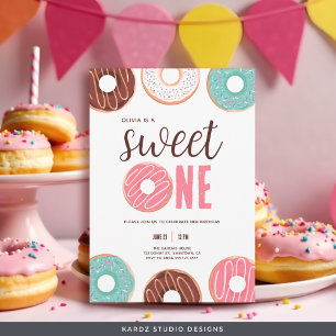 Sweet One Doughnut Girl 1st Birthday Invitation