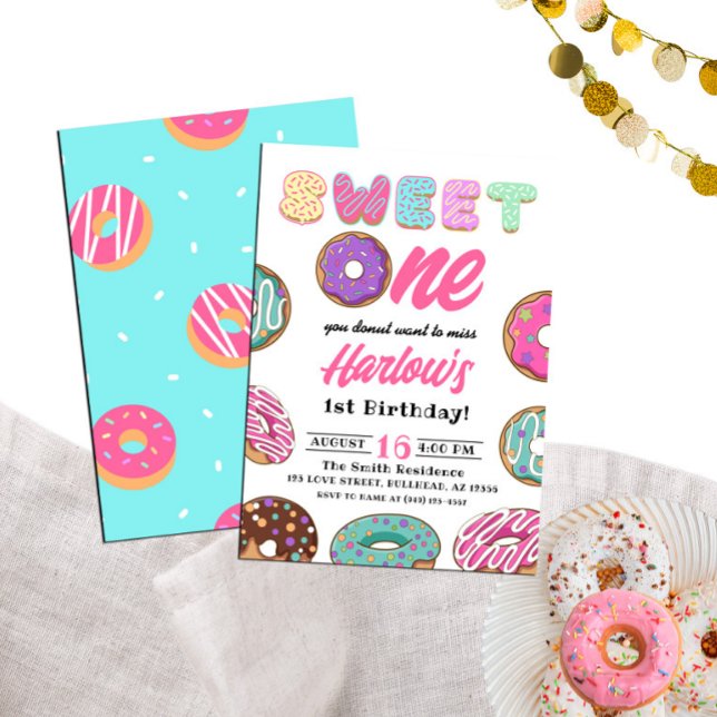 Sweet One Doughnut Girl's 1st Birthday Invitation (Creator Uploaded)