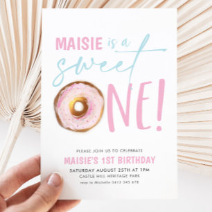 Sweet One Doughnut Girls 1st Birthday Party Invitation