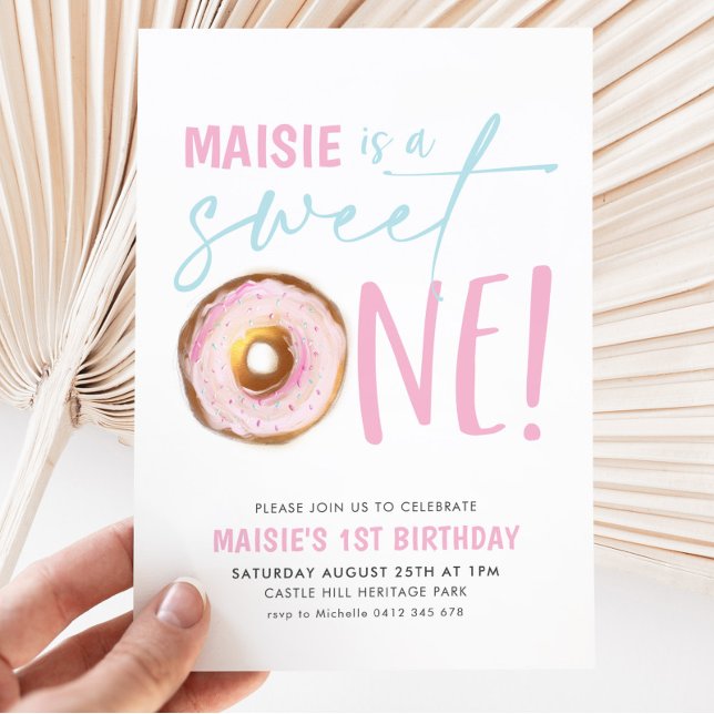 Sweet One Doughnut Girls 1st Birthday Party Invitation (Creator Uploaded)