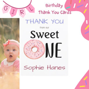 Sweet One Doughnut Girl's 1st Birthday Thank You C Card