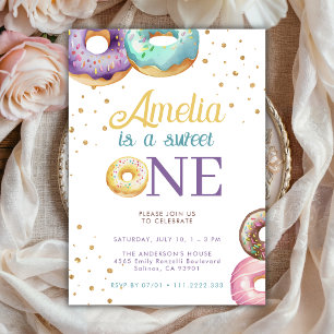 Sweet One Doughnut Gold Sprinkle 1st Birthday  Invitation