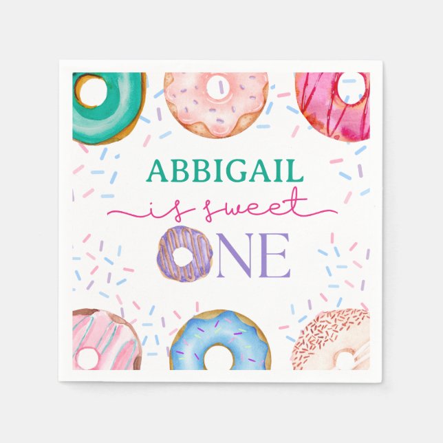 Sweet One Doughnut Pink Frosting Girl's 1st Birthd Napkin (Front)