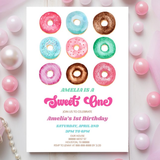 Sweet One Doughnut Sprinkles 1st Birthday Party Invitation (Creator Uploaded)