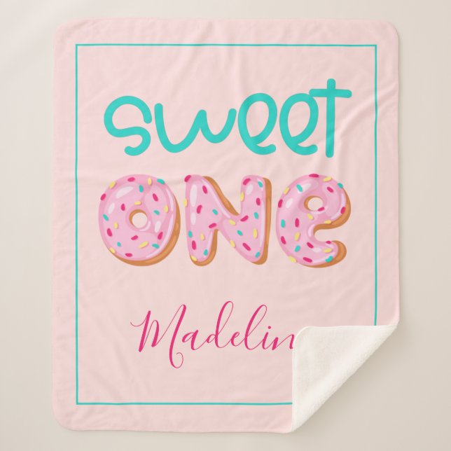 Sweet One Doughnut Sprinkles Design Personalised B Sherpa Blanket (Front)