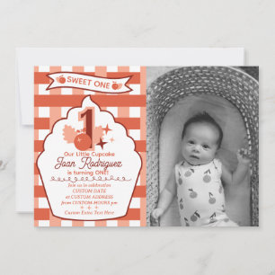 Sweet One First Birthday Gingham Photo Invitations