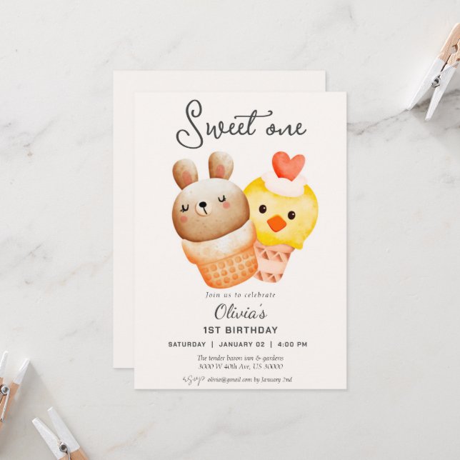 Sweet one first birthday  invitation (Front/Back In Situ)