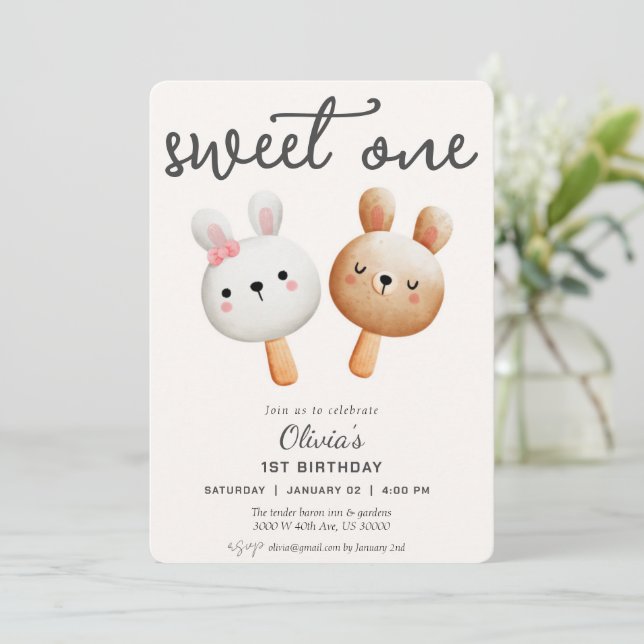 Sweet one first birthday  invitation (Standing Front)